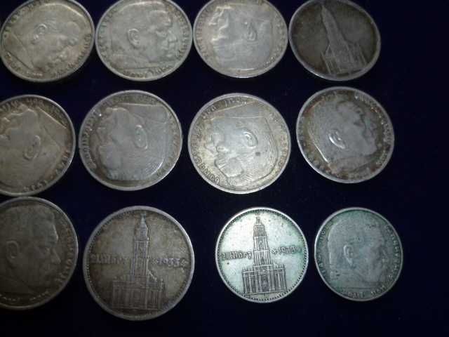 Srebrne 5/2 marki  lata 30 Niemcy kościół i Hindenburg 18szt