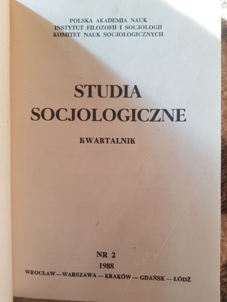 Kwartalnik Studia socjologiczne nr 2 /109/ 1988 Ossolineum