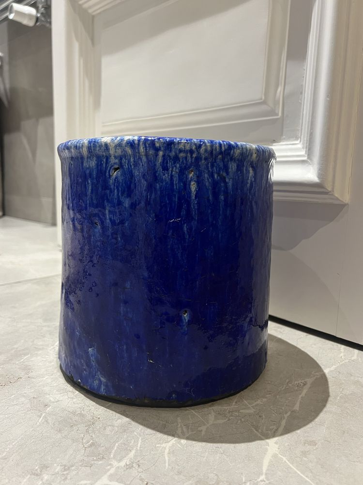 Vaso azul ceramica vidrada