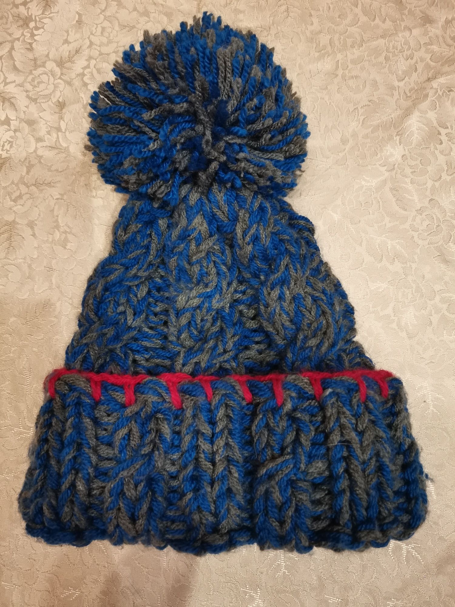 Ciepła czapka damska z pomponem handmade, zima