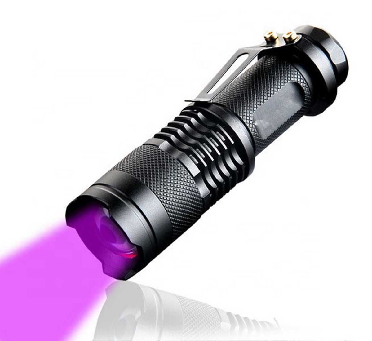 Kompaktowa latarka taktyczna LED UV ultrafiolet ZOOM + etui