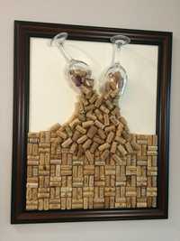 Obraz korki od wina i kieliszki w ramce na ściane /Ręcznie robione/