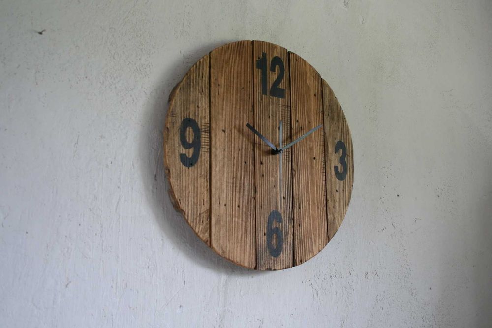 Zegar ścienny drewniany rustykalny boho loft rękodzieło