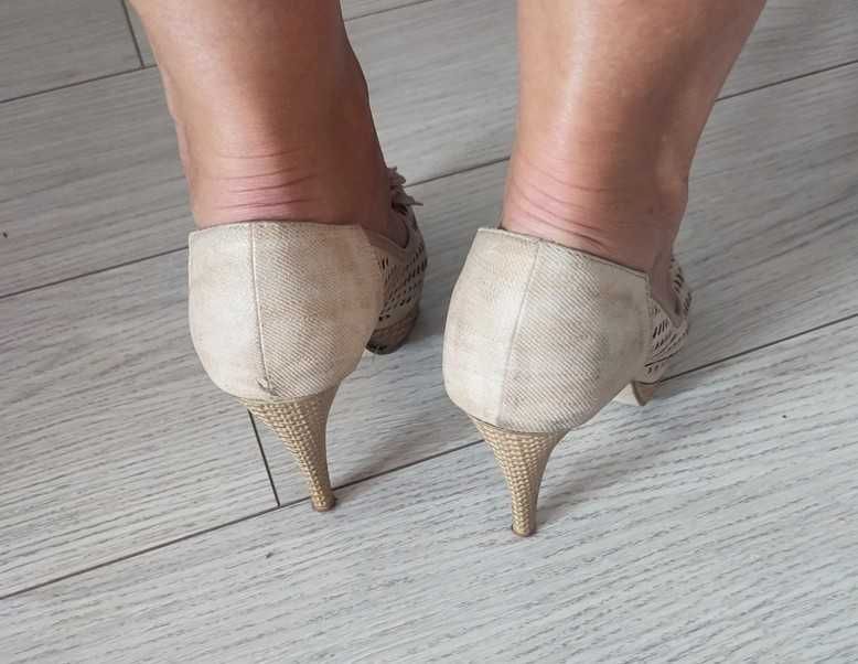 Eleganckie buty na lato odkryte palce czółenka sandały obcasy rozm 38