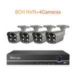 Kit Vigilância 4 câmaras POE 8MP 4K * Deteção Movimento * APP Grátis