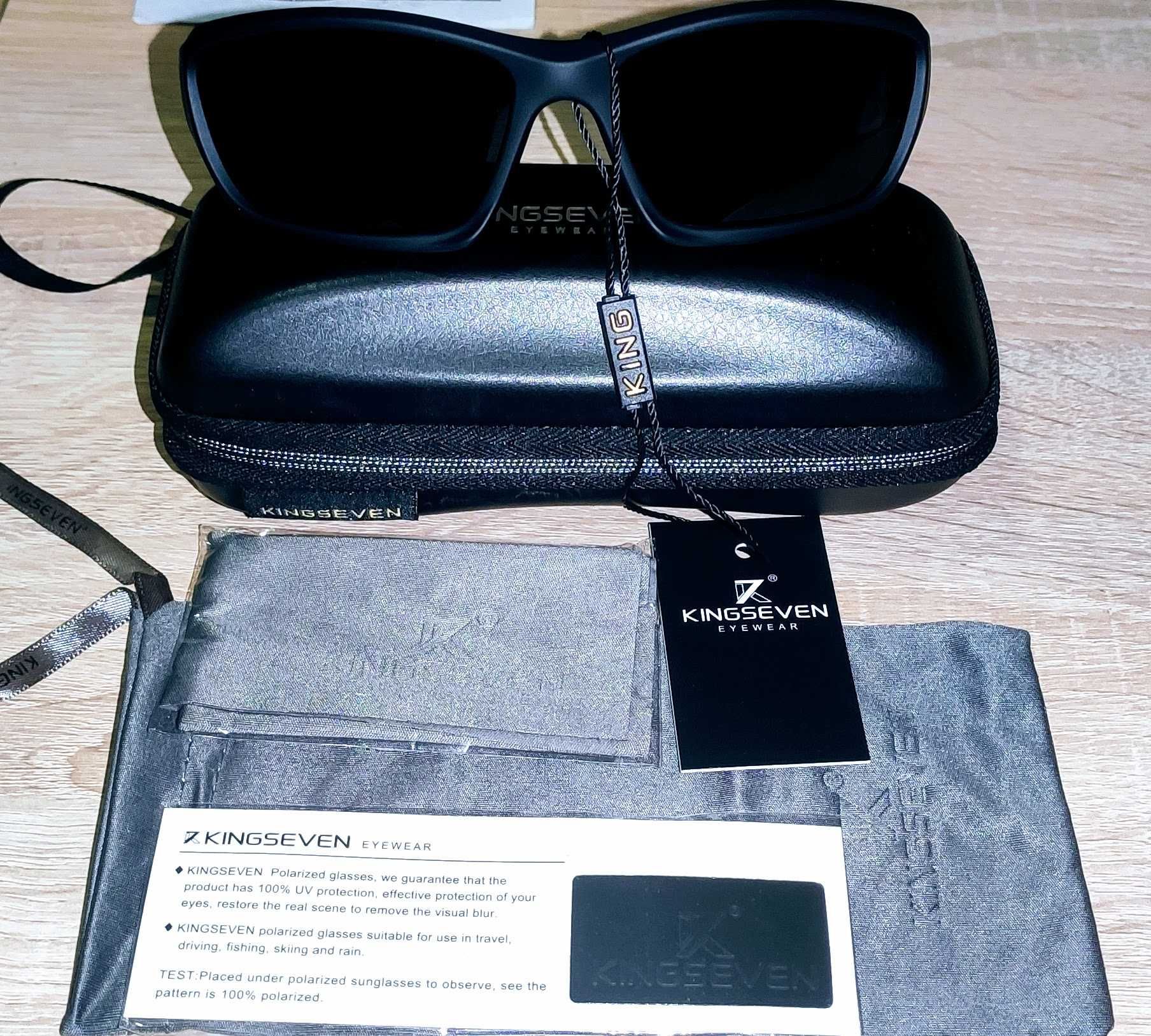 Мужские солнцезащитные очки KINGSEVEN , линзы черные +полный комплект.