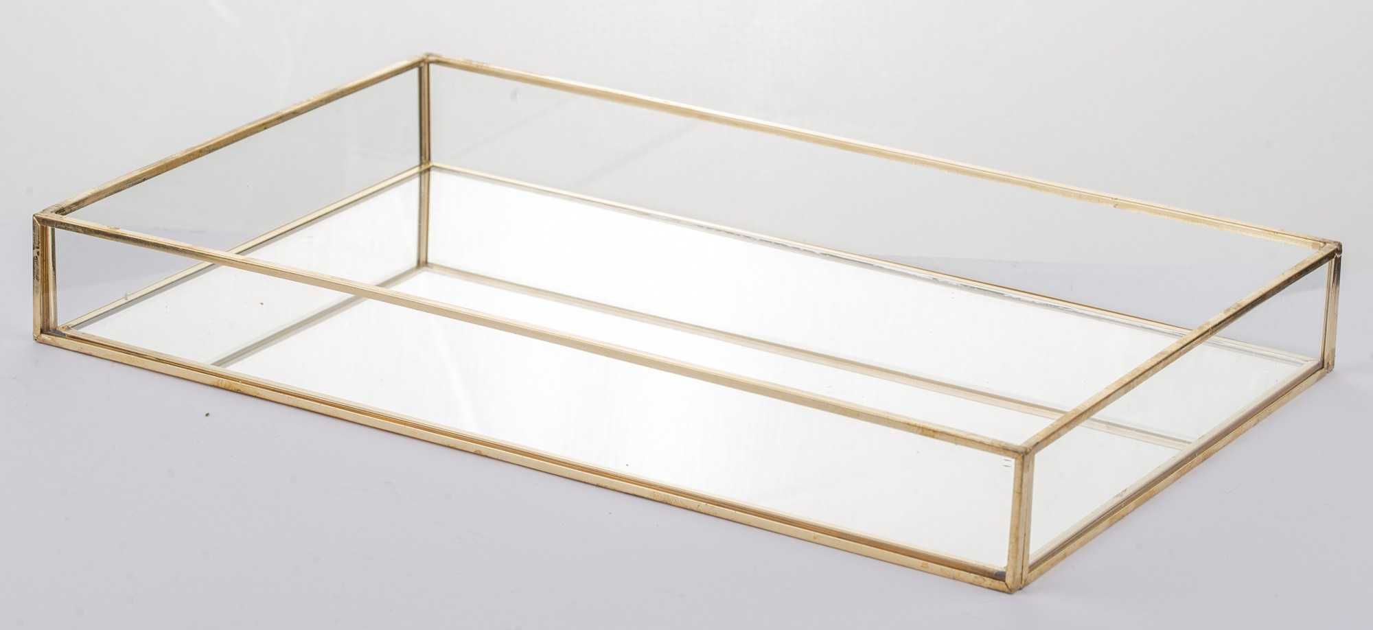 Taca duża lustrzana szklana metal złota 24x34 cm na świeczki
