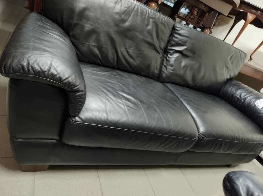 Sofa kanapa 2 osobowa skórzana czarna skóra naturalna FV DOWÓZ