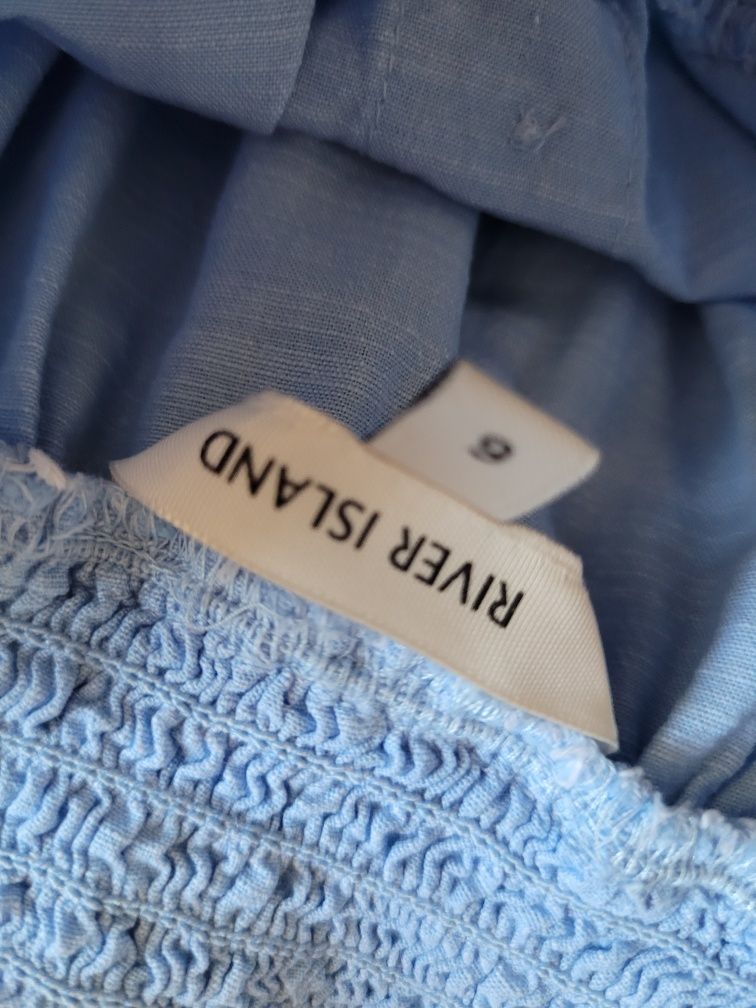 Niebieska koszula oversize boho odkryte ramiona guziki River Island