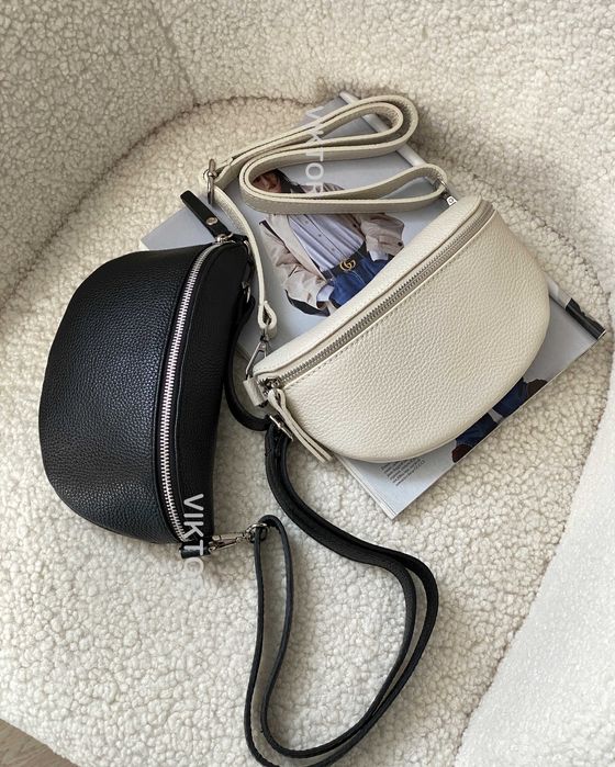 Кожаная итальянская маленькая сумка бананка. Шкіряна сумка