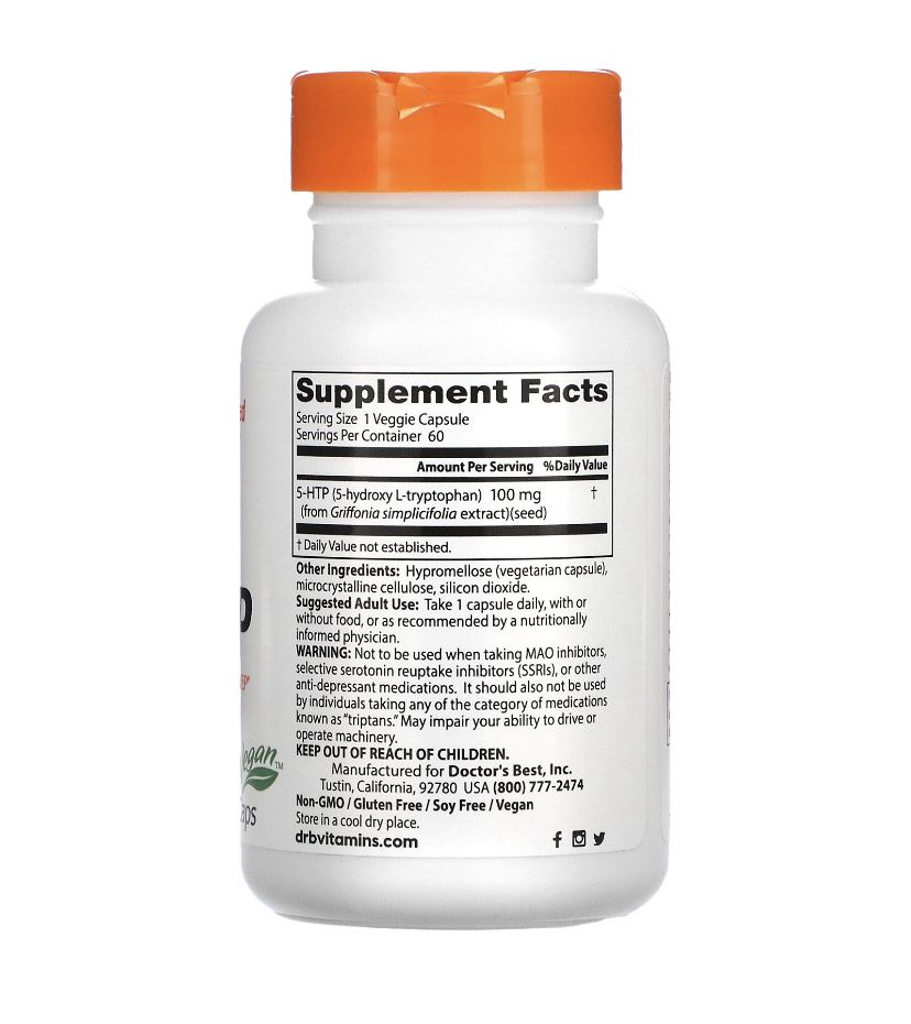 5-гидрокситриптофан, 5-HTP, 100 мг, 60 шт Now foods, Doctor's best