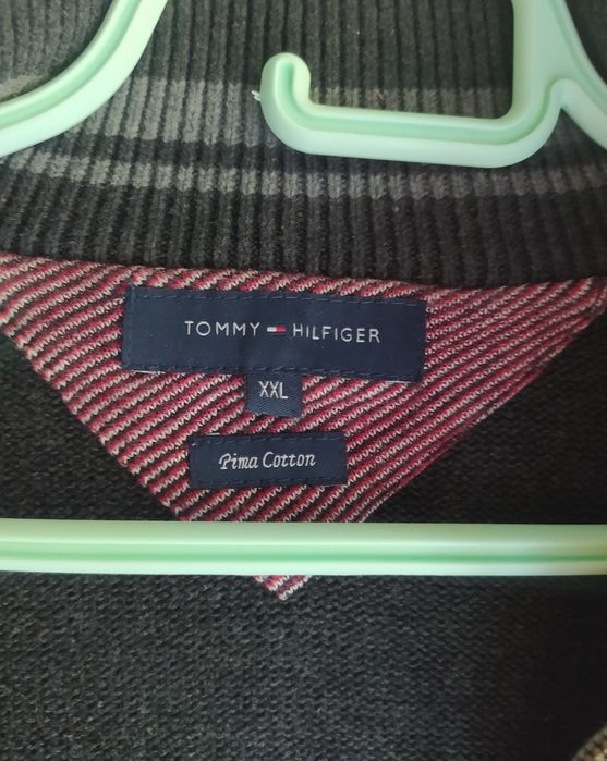 Tommy Hilfiger grafitowy rozpinany sweter męski XXL 100% bawełna