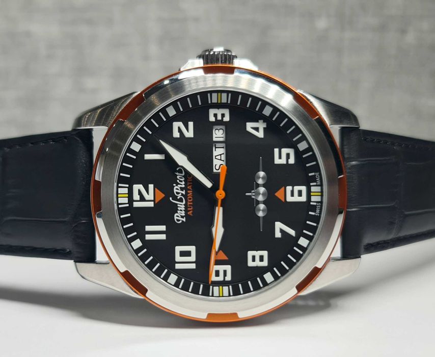 Чоловічий годинник Paul Picot Pilot 42mm Black-Orange Automatic новий