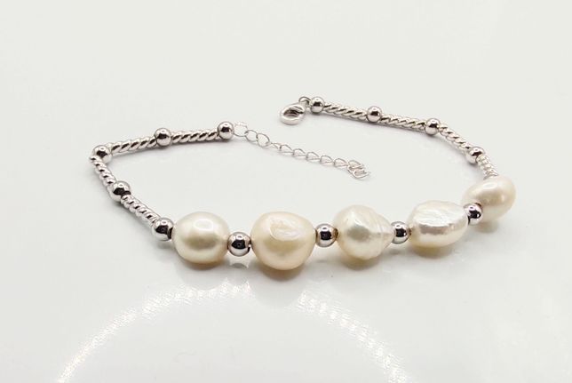 Срібний браслет з перлами бароко