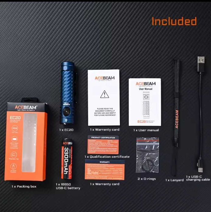 Фонарик  Acebeam X20-R, pokelit, EC20, Klarus Flat Tac X1