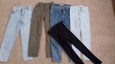 Zestaw ubrań dla dziewczynki 152,spodnie jeans,getry,bluzeczki,bluzy