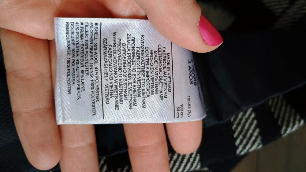 Płaszczyk płaszcz Gap 98 104 czarny wełna krata wełniany dziewczynki