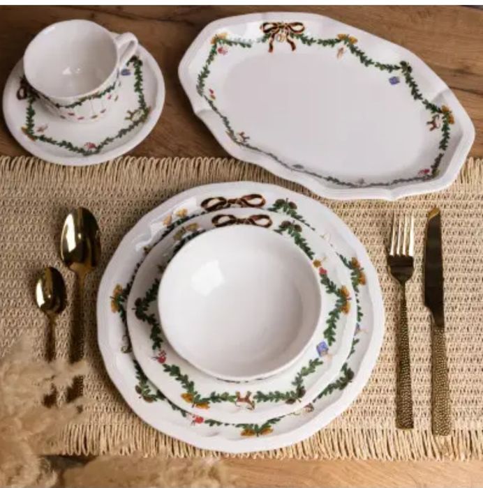 Столовий сервіз новорічний порцеляновий ROYAL 32 предмети на 6 персон