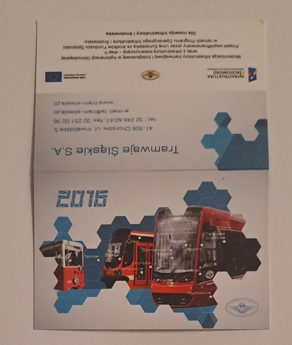 Kalendarz listkowy składany Tramwaje Śląskie Chorzów 2016