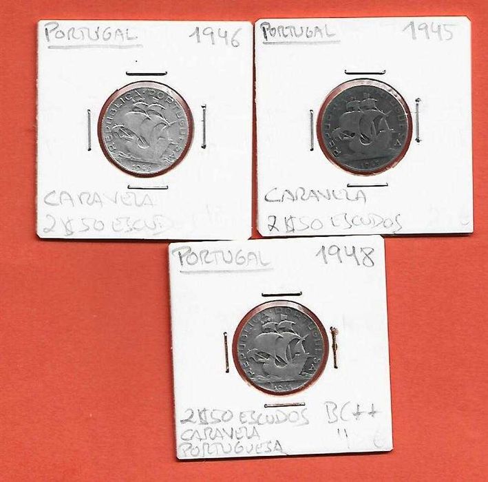 Lote de 3 Moedas de 2$50 de 1945 - 46 - 1948 Prata.