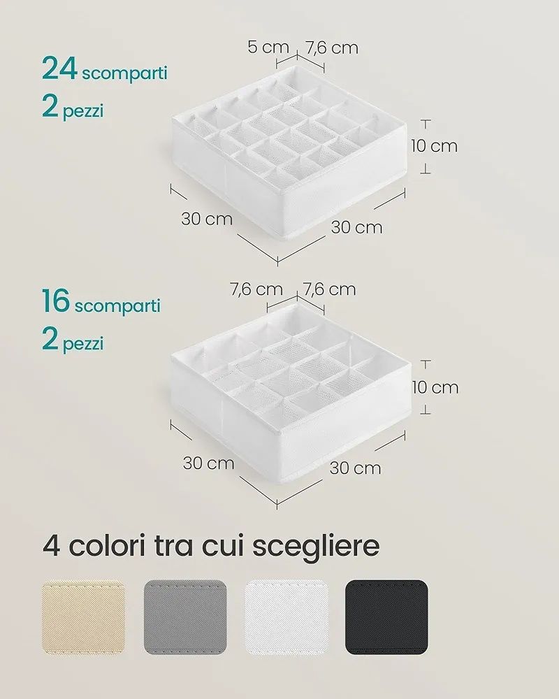 Zestaw 4 organizerów na bieliznę 80 przegródek (2x16 + 2x24) białe