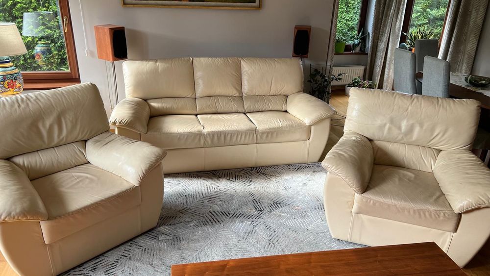 Skórzany komplet wypoczynkowy meble Kler, sofa, fotele