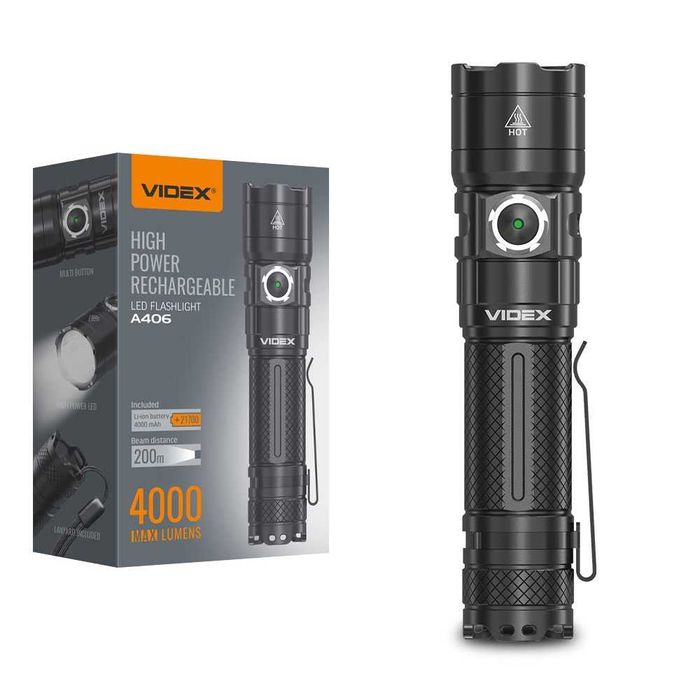 Cветодиодный  ручной фонарик A406 VIDEX 4000Lm 6500K АКБ 4000мАч