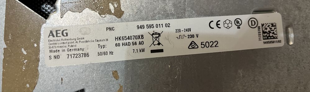 Індукційна поверхня AEG Electrolux