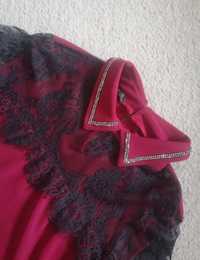 Czerwona bluzka damska elegancka koszula koronka cyrkonie l/xl