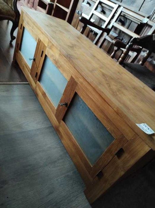 Szafka RTV drewniana tekowa 100% lite drewno kolonialna FV DOWÓZ