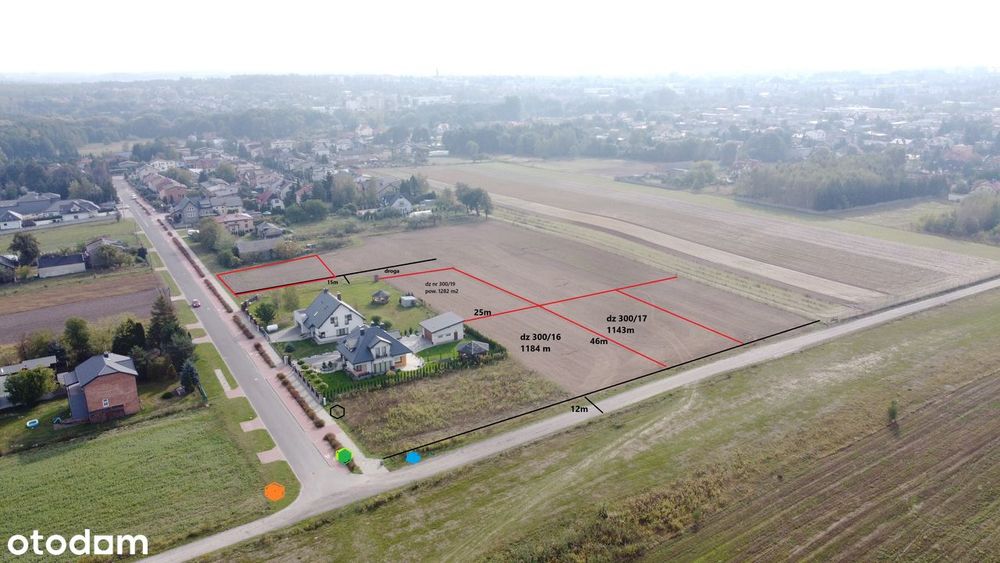 Działki  1143 m²(46×25 m) ,1032 m²,1282 m² i inne