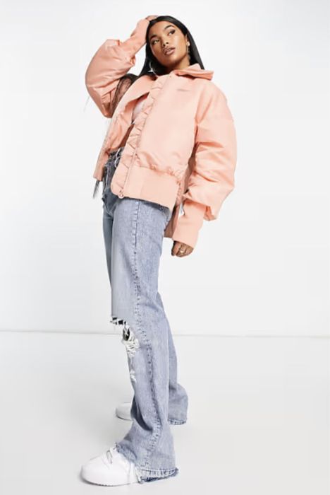 Куртка ветровка бомбер асимметричная персиковая adidas originals
