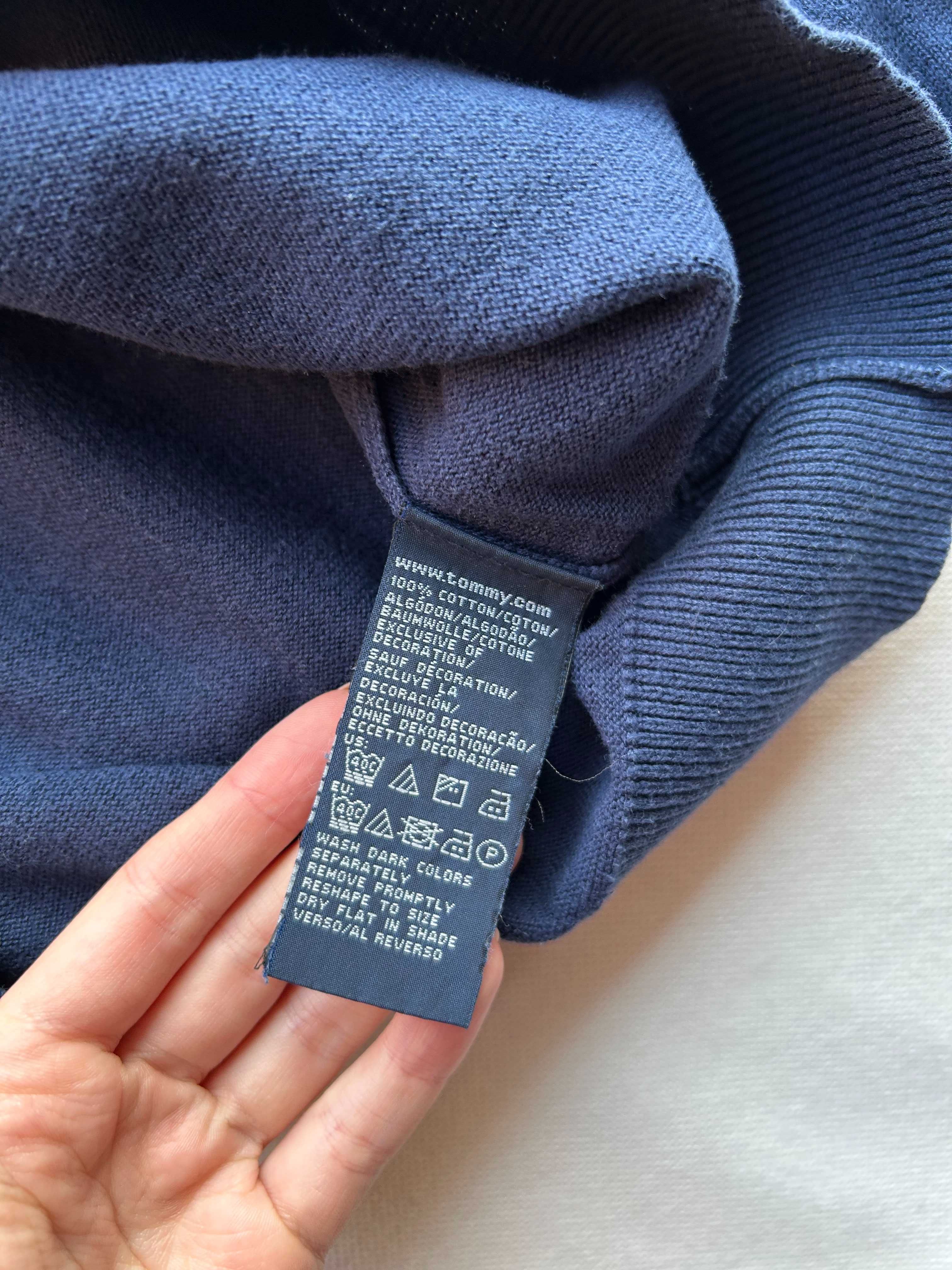 Tommy Hilfiger _ Granatowy delikatny męski sweter w serek L