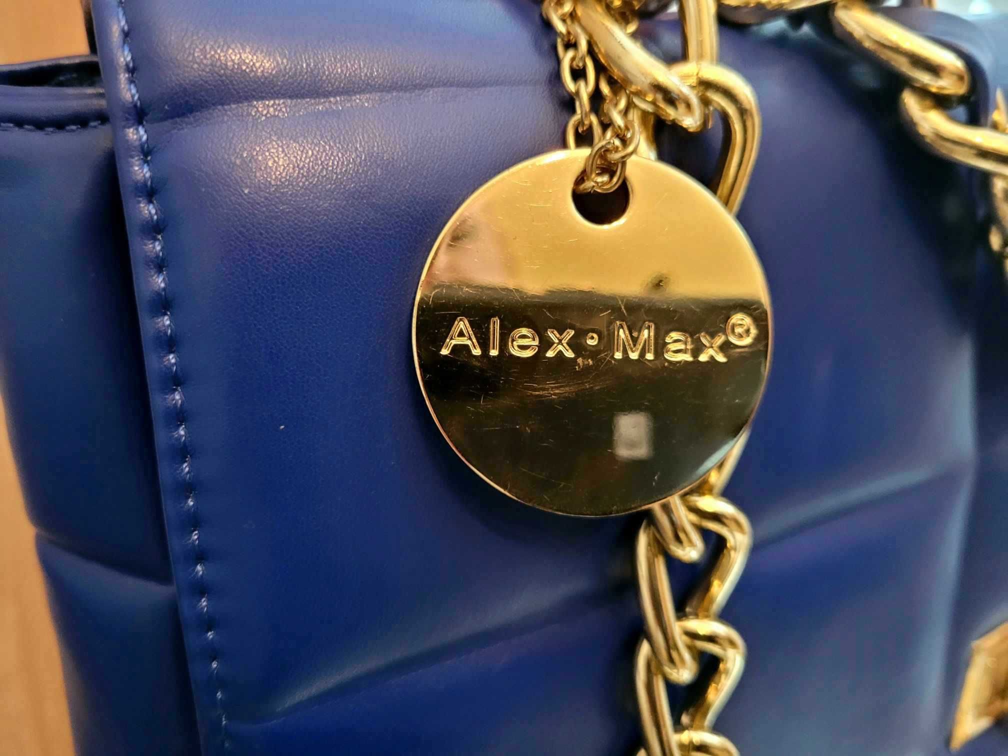 Alex Max torebka niebieska ze złotymi łańcuszkami
