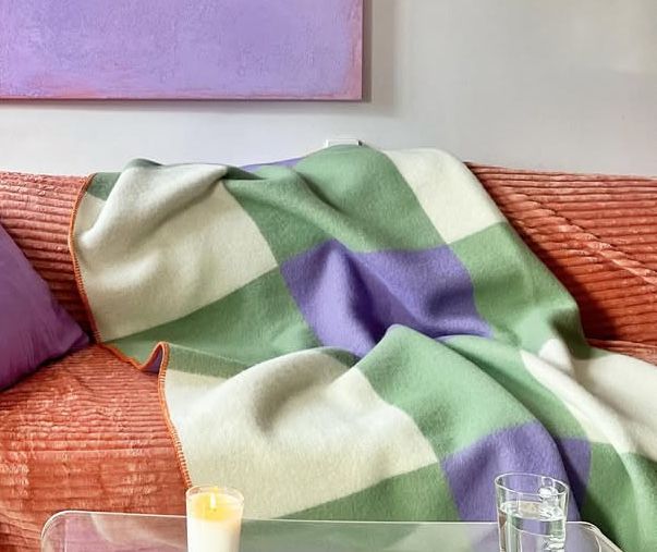 Koc wełniany kolorowy pastelowy w kratę 120x160