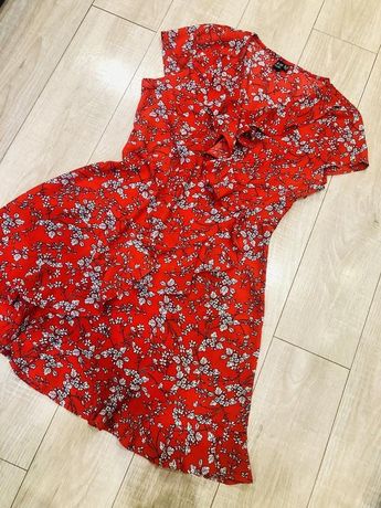 Яркое сочное красное платье Червона сукня хл xl новое цветочный принт
