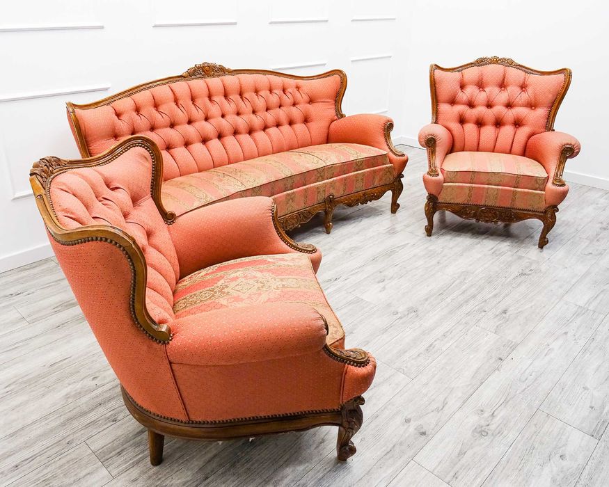 Francuski KOMPLET mebli do SALONU zestaw SOFA + 2 fotele BUK lata 70