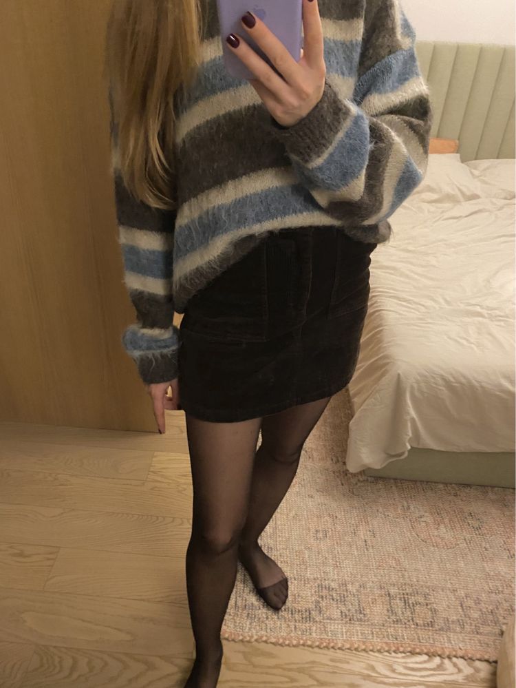 Spódnica Monki XS 34 sztruksowa mini retro brązowa