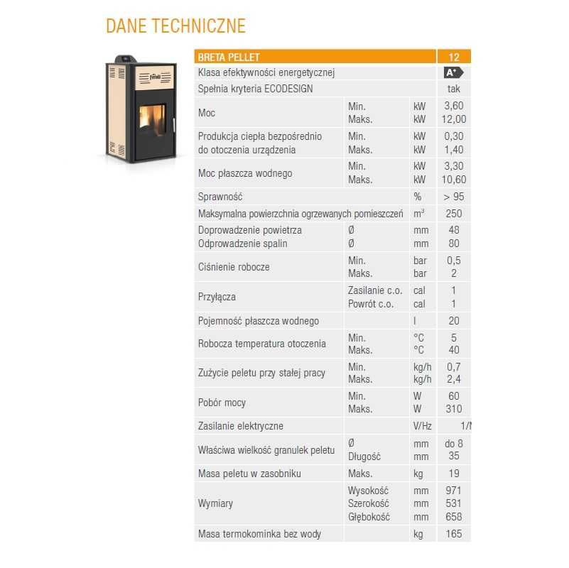 Piec stalowy Ferroli BRETA na pellet 12KW Z PŁASZCZEM
