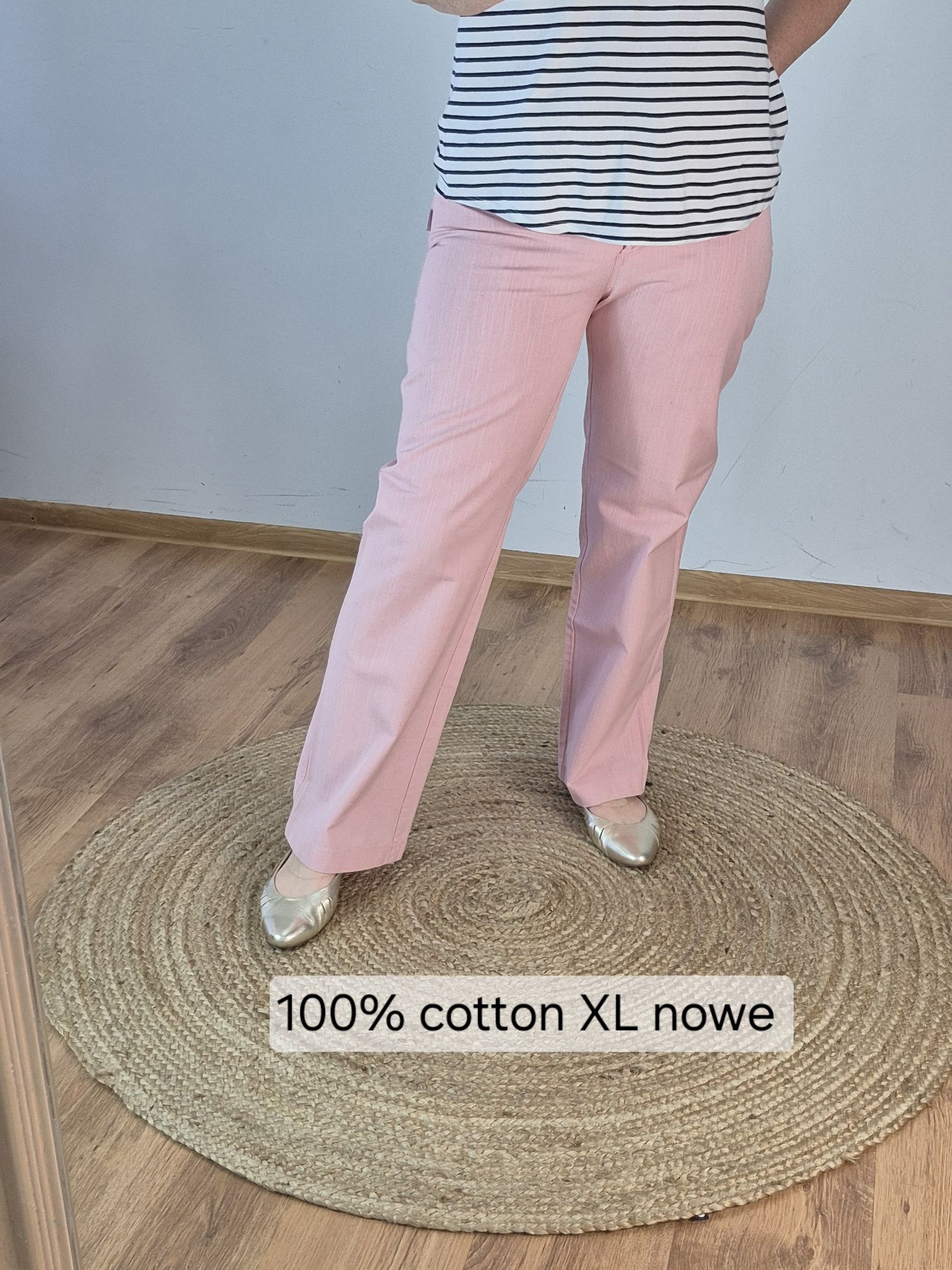 Różowe spodnie z prostą nogawką 100% bawełna XL, nowe, nienoszone, ide