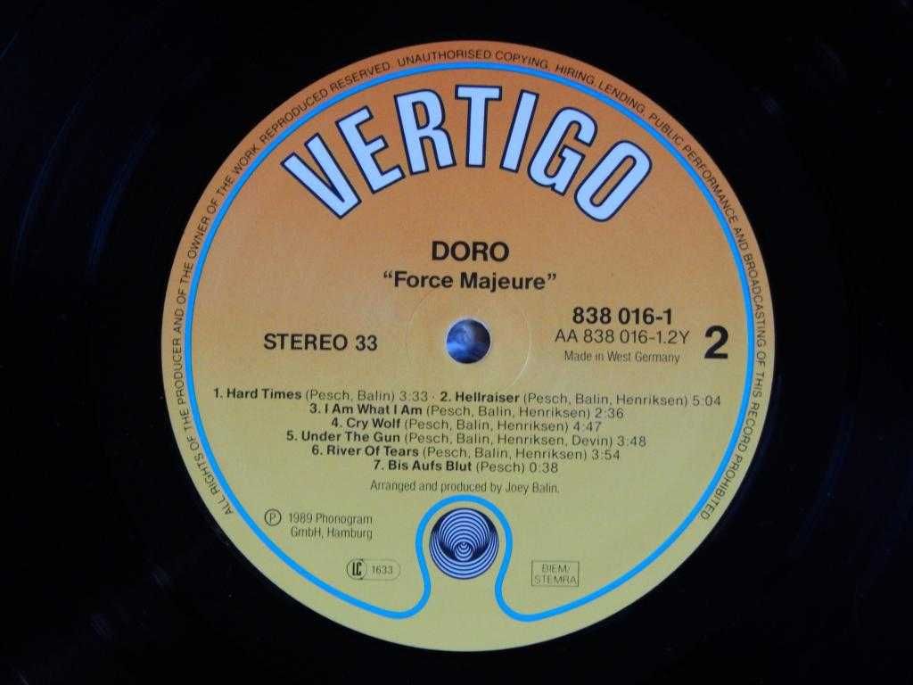 Doro – Force Majeure (Vertigo – 838 016-1, Germany) insert NM-/NM-