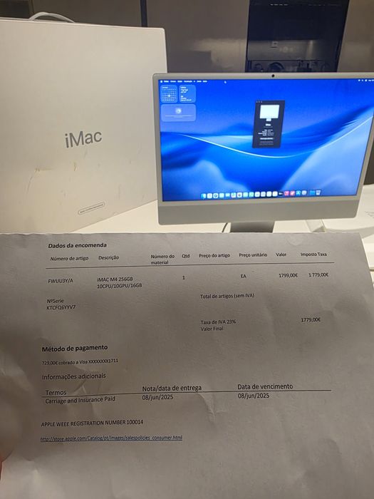 iMac M4 24" 16GB 256GB NOVO. Troca/retoma. Fatura, garantia, mouse key