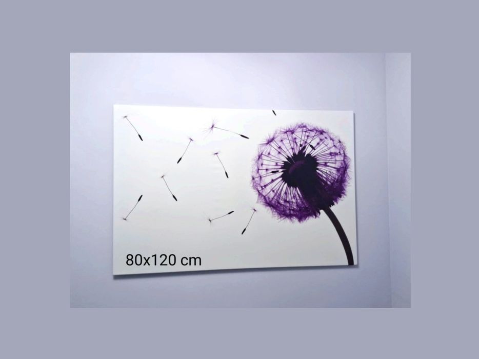 Obraz fioletowy dmuchawiec na białym płótnie do sypialni