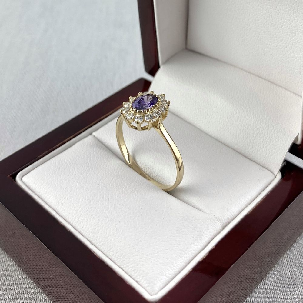 ZŁOTY pierścionek MARKIZA fioletowe oczko PR. 585 (14K) rozmiar 16