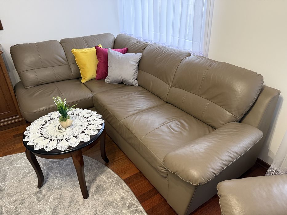 Narożnik z fotelem JAK NOWY wypoczynek skóra naturalna