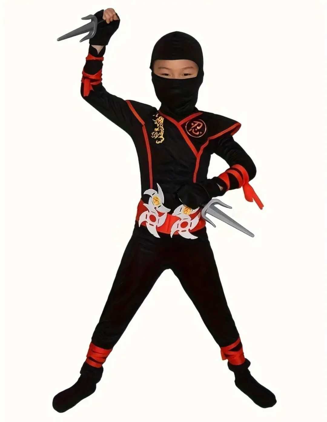 Zestaw XXL! Strój BLACK NINJA r. 134/140  wojownik samuraj przebranie