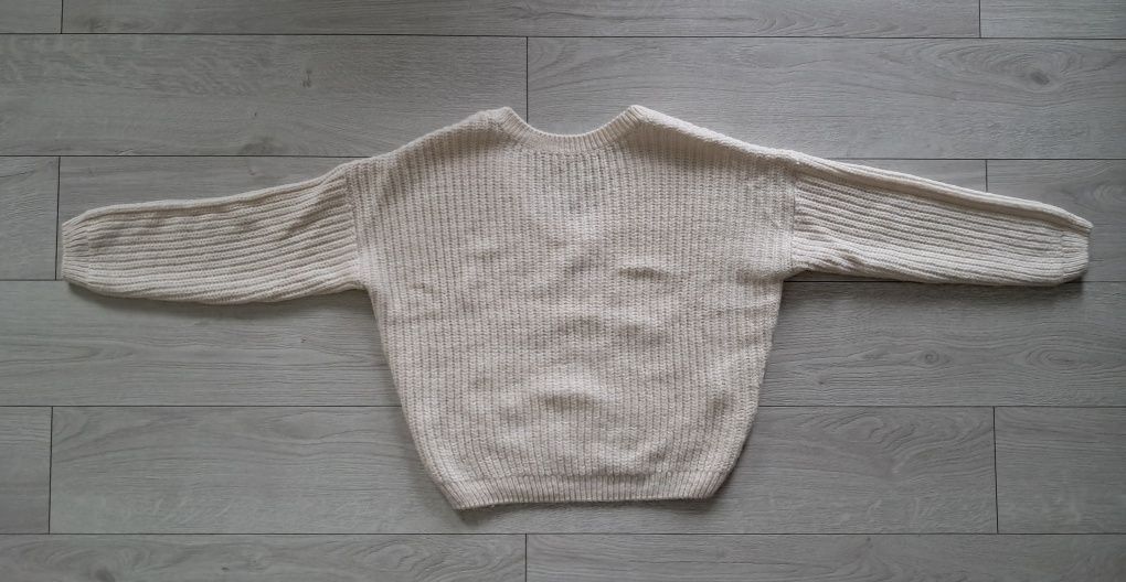 Reserved krótki sweter oversize kremowy S/36 dekolt karo z tyłu