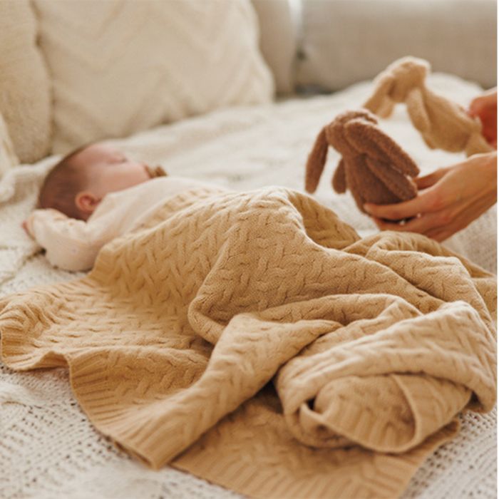 Kocyk z WEŁNY MERINO dla niemowląt 100x75 beżowy NA PREZENT babyshower