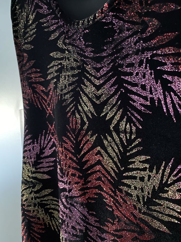 Elegancka błyszcząca czarna sukienka brokatem midi 36 S Topshop