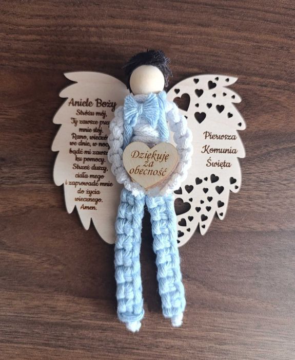 Anioł stróż chłopiec prezent Pierwsza Komunia Święta błękitny